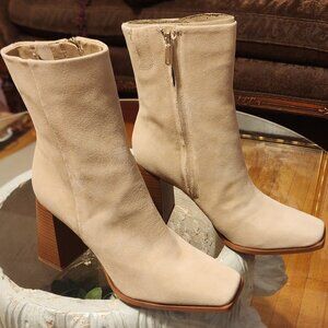Sam Edelman Ivette Suede Block Heel Boots – Size 9M / 40 – Beige Leather Upper